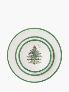 Spode Christmas Tree Stoneware Dinnerware Set, 12 Piece, White/Green