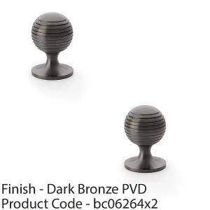 2 PACK - Reeded Ball Door Knob - 38mm Diameter Dark Bronze Lined Cupboard Pull Handle