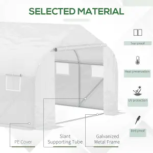 Outsunny Walk-In Polytunnel Greenhouse w/ Roll Up Door Windows, 3.5x3x2 m White