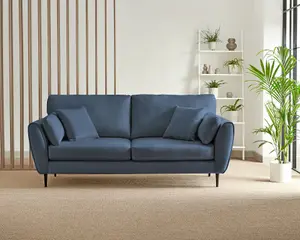 Furniturebox Ida Navy 3 Seater Velvet Upholstered Sofa With Scatter Cushions And Birch Wood Frame