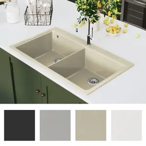 Berkfield Granite Kitchen Sink Double Basins Beige