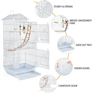 Yaheetech White Large Roof Top Metal Bird Cage w/ Swing and Ladder