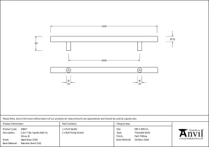 From The Anvil Aged Brass (316) 1.2m T Bar Handle Bolt Fix 32mm Dia.