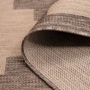 Natural Beige Geometric Flatweave Indoor Outdoor Weatherproof Washable Area Rug 160x230cm