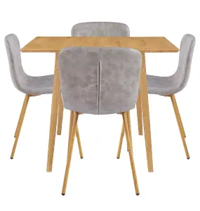 Hallowood Furniture Ledbury Light Oak Drop Leaf Dining Table with 4 Grey Leather Effect Chairs