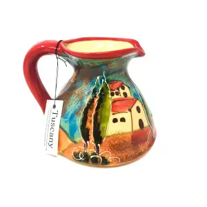 Tuscany Hand Painted Village Ceramic Kitchen Dining Flat Based Pourer Jug (H) 14cm