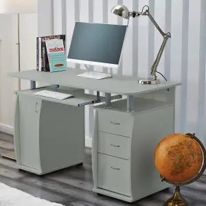 Wicklow Computer Desk With Cabinet and 3 Drawers - Grey