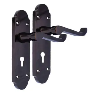 Black Nickel Epsom Victorian Scroll on Shaped Back Plate LOCK Door Handles