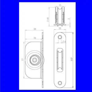 EAI Sash Pulley Brass 40mm Roller Radius Faceplate - 118x26mm - Polished Brass