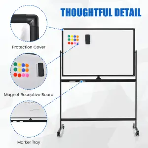 Costway Portable Double-Sided Magnetic Mobile Whiteboard Adjustable Rolling Erase Board