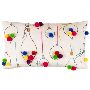 Heya Home Festive-Val Baubles Pom-Pom Feather Rich Cushion