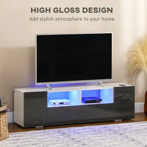 HOMCOM TV Unit Cabinet for TVs up to 60", TV Stand with LED Lights, Grey