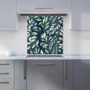 Watercolor Leaves Premium Glass Kitchen Splashback W600mm x H650mm