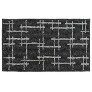 JVL Vector Machine Washable Latex Backed Doormat, 50x80cm, Black