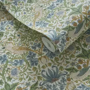 Strawberry Thief William Morris 10.05m X 52cm Matte Wallpaper Roll William Morris Designs By Clarke & Clarke Colour: Slate/Blush