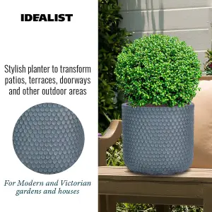 IDEALIST 25cm Small Round Planter, Honeycomb Slate Grey Reinforced Stone Cylinder Outdoor Plant Pot D25 H23 cm, 11L