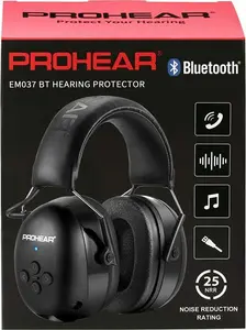 PROHEAR 037 Wireless Bluetooth Ear Defenders, Rechargeable Hands-Free Calling Headset, Safety Earmuffs For Lawn Mowing, Hearing Protector For