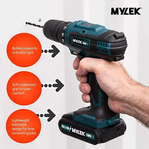 MYLEK 18V Cordless Drill Li-ion Electric Driver Set Also With 131 DIY Accessory Set