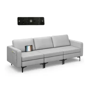 Costway Modern 3-Seat Sofa Upholstered Modular Sofa Couch w/ USB Charging Ports