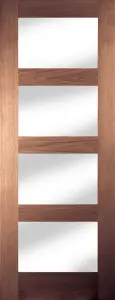 4 panel Glazed Shaker Walnut veneer Internal Door, (H)1981mm (W)610mm (T)35mm