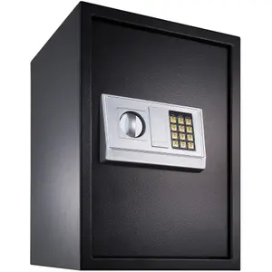 Safe - electronic with double bolt locking system, LED display, code and keys, 50 x 35 x 34.5 cm - black