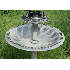 Grey Pedestal Bird Bath Feeder Planter Solar Light Garden Feeding Table Station