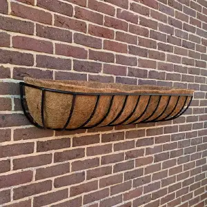 Set of 2 Manor Garden Black Metal Wall Basket Manger Trough Planters (120cm)