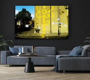 Yellow Flower Lines Canvas Print Wall Art - Medium 20 x 32 Inches