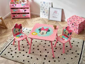 Disney Minnie Mouse Table and Chairs Set, 15mm MDF, pine wood, Light Pink, Table: W60 X D60 X H48cm, Chair: W28 X D29 X H58cm