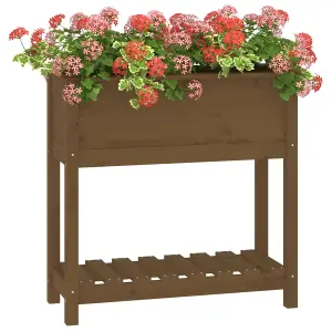 Berkfield Planter with Shelf Honey Brown 82.5x34.5x81 cm Solid Wood Pine