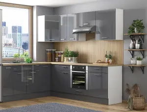 Kitchen Unit 80cm 800mm Wall Cabinet 2 Door Cupboard Soft Close Grey Gloss Luxe