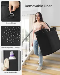 SONGMICS Rolling Laundry Hamper, Triple-Compartment Clothes Basket, Spacious, Liner Removal, Ink Black