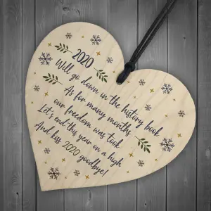 2020 Lockdown Poem Wooden Heart Christmas Tree Decoration Family Gift