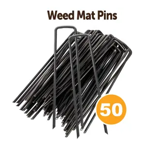 KAV Weed Mat Pins 50pcs Heavy Duty Landscape Pins U Shaped Tent Staples for Securing Membrane, Weed Control Fabric, Fleece