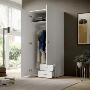 BASE Timeless Hinged 2 Door Wardrobe in White - Classic Design with Ample Storage - W81cm x H176cm x D51cm