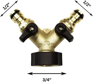 2-Way Double Garden Tap Adapter and Hose Connector - 3/4" Dual Hose Pipe Connector Strong