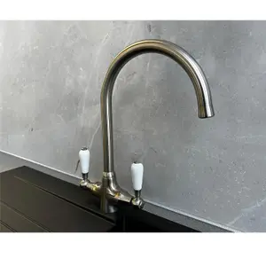 Reginox ELBE Brushed Nickel Traditional Dual Lever Kitchen Mixer Tap