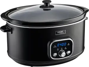 Cooks Professional 6.5 Litre Digital Slow Cooker with Glass Lid & 2 Heat Settings, Delay & Warm Black