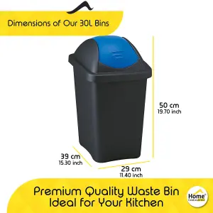 Home Centre Swing Lid Top Plastic Waste Bin 30 Litre Blue-Black