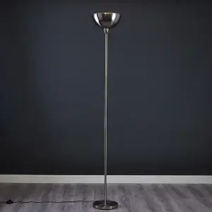 ValueLights Forseti Modern Brushed Chrome Uplighter Floor Lamp with Bowl Shaped Shade - Includes 6w LED GLS Bulb 3000K Warm White