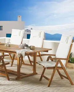 Set of 6 Garden Chairs with Cushions JAVA Acacia Wood Off-White