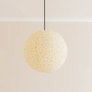 ValueLights Annie Ditsy Floral Natural Fabric Globe Ball Ceiling Lamp Shade with LED Bulb