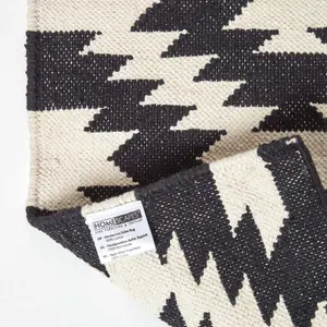 Homescapes Zurich Handwoven Black and White 100% Cotton Geometric Pattern Kilim Rug, 90 x 150 cm