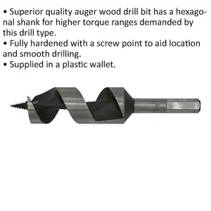 30mm x 155mm Hardened Auger Wood Drill Bit with Hexagonal Shank for Woodworking