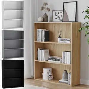 URBNLIVING 80cm Width Oak Colour Wide 3 Shelf Tier Wooden Bookcase Cabinet Storage Shelving Display Shelves Unit