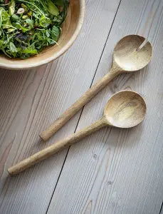 Rustic Serving Spoons Set Premium Mango Wood Dinner Dining Table Salad Food Buffet Serving Handle Tableware 8 x 30cm