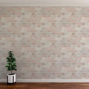 Brick Wall Effect Stone Pale Pink Light Grey Rustic Wallpaper Blush Girls Art