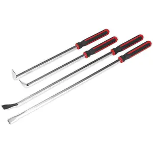 4 Piece Heavy Duty Pry Bar Set - Hammer Cap - Soft Grip Handles - Storage Case