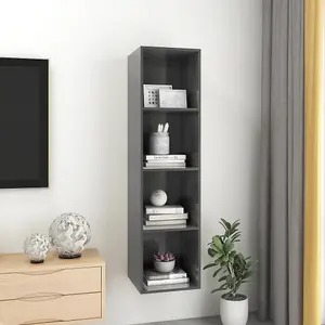 Berkfield Wall-mounted TV Cabinet High Gloss Grey 37x37x142.5 cm Engineered Wood