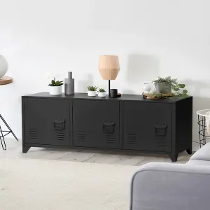 Black Horizontal 3 Doors Steel File Cabinet Tv Stand Side Cabinet for Home and Office 120cm